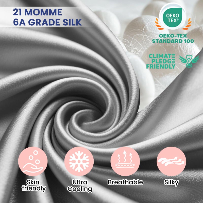 Ravmix 100% Silk Pillow Cases with Zipper, 21momme Mulberry Silk Pillowcase for Hair Skin Health, Soft Smooth Breathable Cool Pillow Cover for Beauty Sleep with Gift Box 1PC(Queen 20"x30", Space Grey) - Image 4